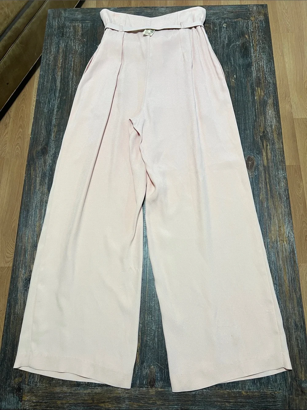 Vintage With Tag High-Waist Paperbag Wide-Leg Pants — Light Pink